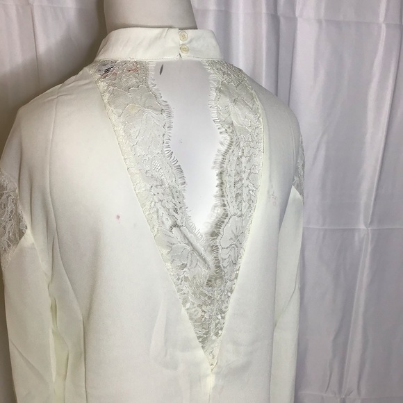 Loveriche Ivory lace trim LS blouse Small NWT - Picture 3 of 6